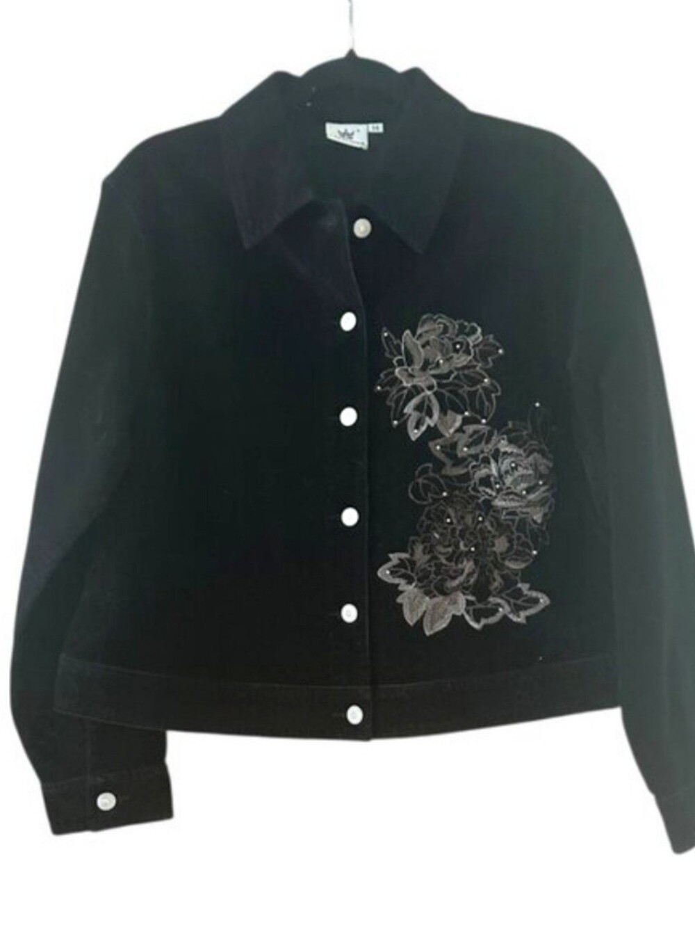 Black Embroidered Floral Button-Front Jacket